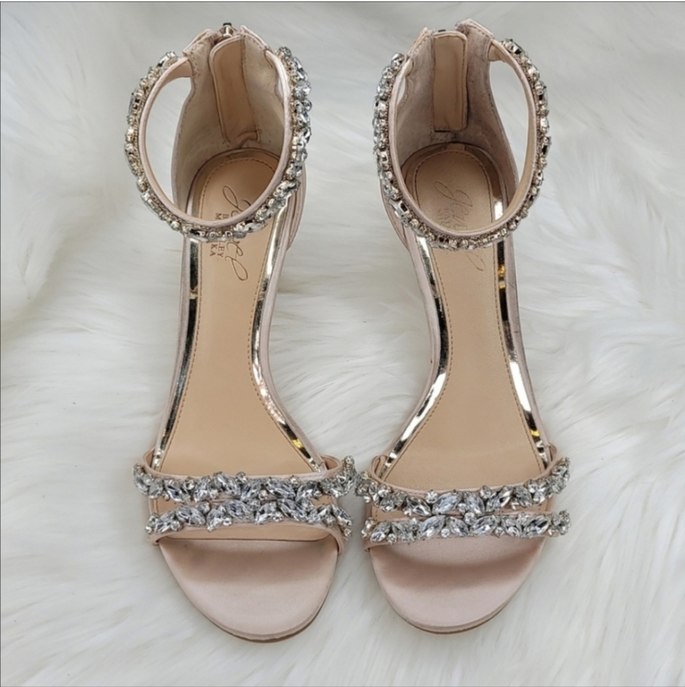 JEWEL BADGLEY MISCHKA Caroline Embellished Strap Evening Shoe Heels Champagne - Picture 5 of 16